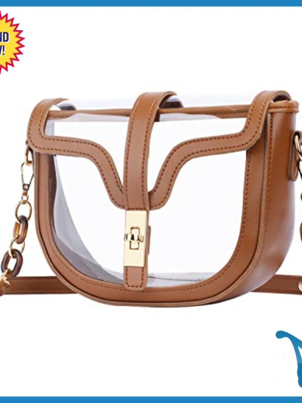 Clear Crossbody Bag Stadium Approved Vegan Leather See-Through Purse - Picture 4 of 7